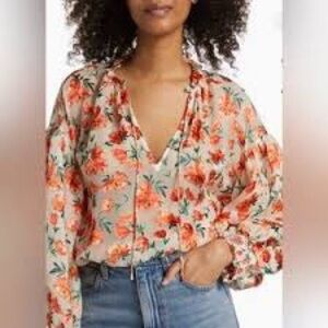 Alice + Olivia Julius Floral Silk Blend Blouse, Size XL